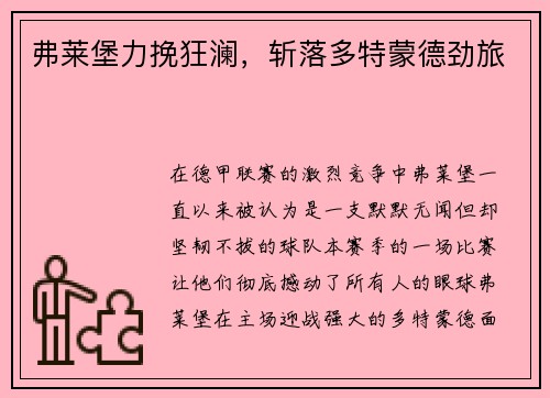 弗莱堡力挽狂澜，斩落多特蒙德劲旅